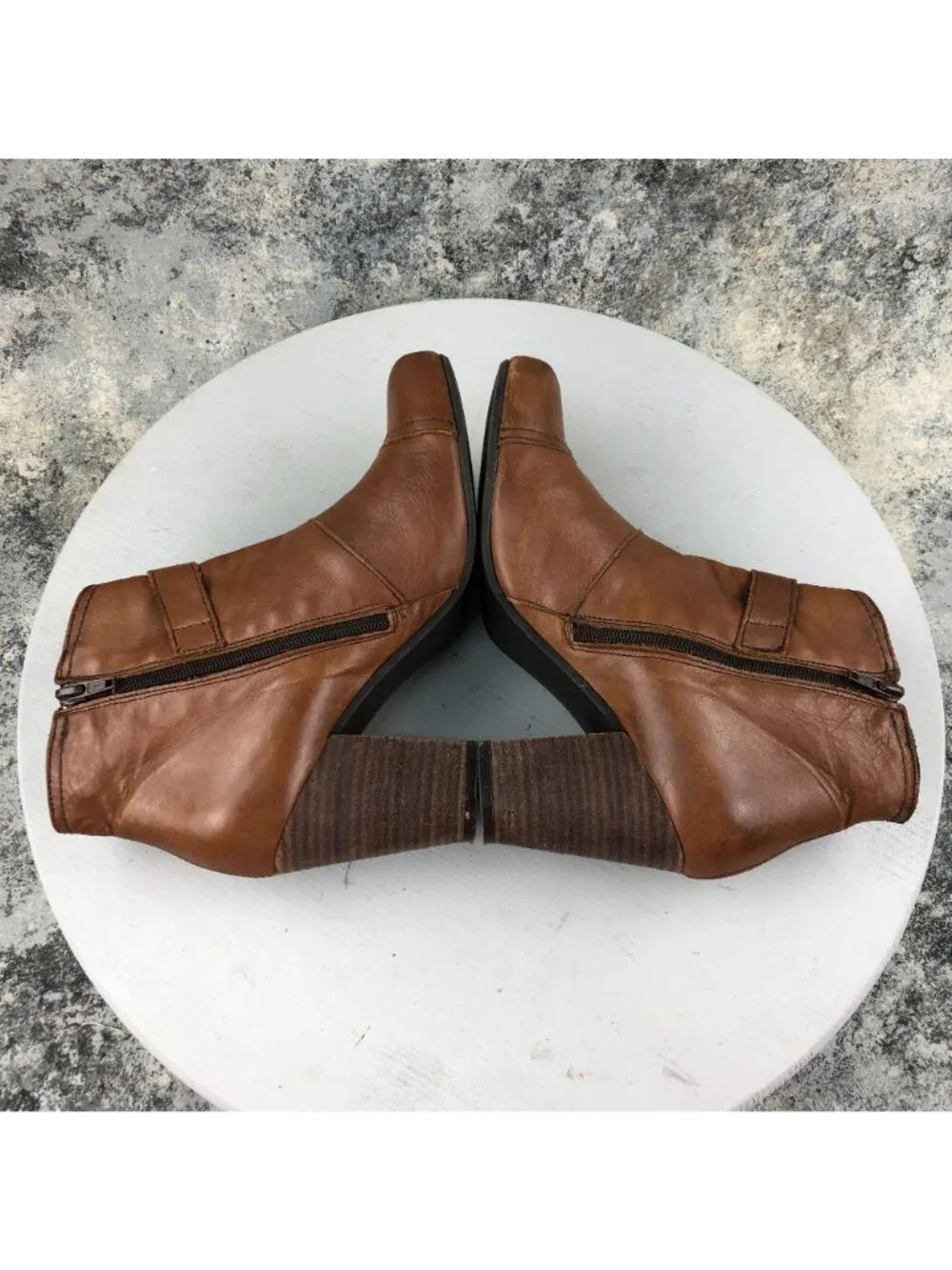 Miz Mooz Women's Size 8.5 Sal Whiskey Brown Leather High Heel Ankle Booties